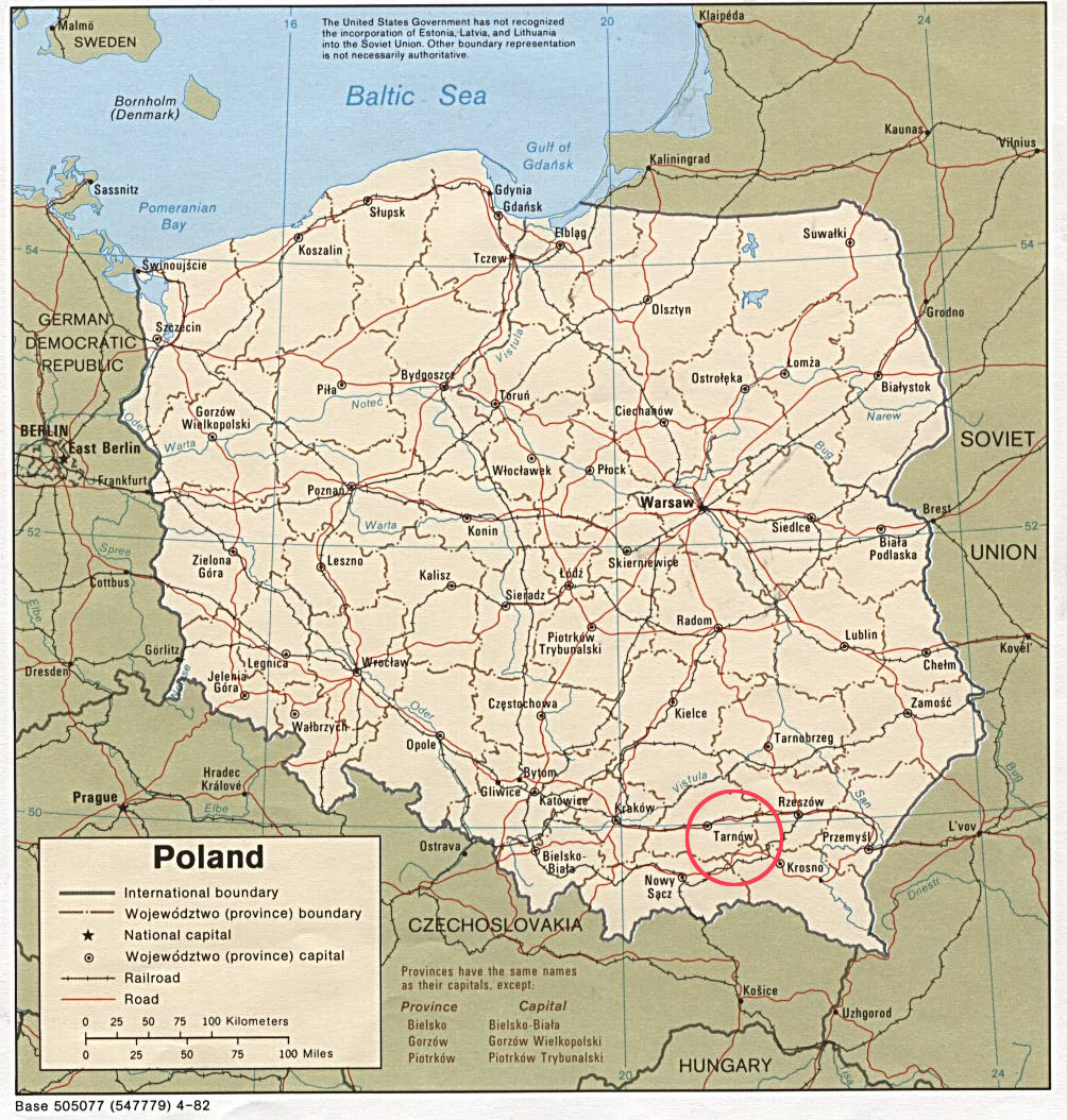 Map of Poland showing Tarnow, where Dalia and her mother lived during the war.