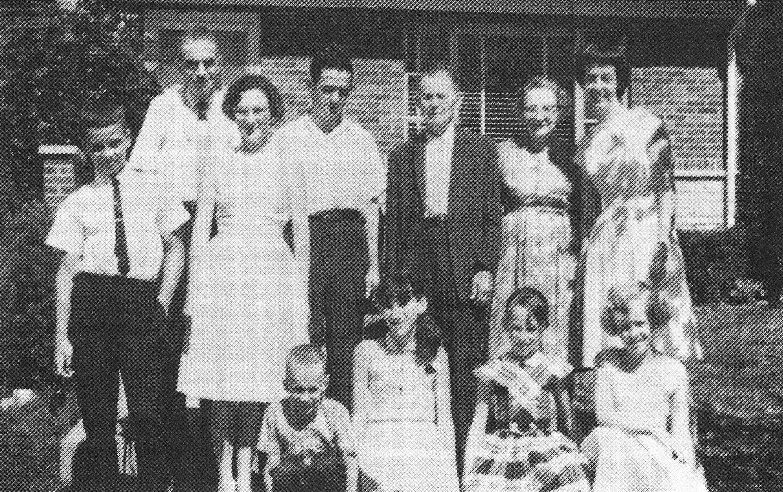 On Adolph Bernheim's 85th birthday in Cincinnati in 1965. Standing from left: John Rudolf Bernheim, Bernard Doctor (Doris' husband), Doris Doctor, John/Hans Bernheim, Adolph and Hanna Bernheim, Jeanne Bernheim (John's wife). Seated in front: Robert Bernheim, Linda and Ruth Doctor, Susan Bernheim.