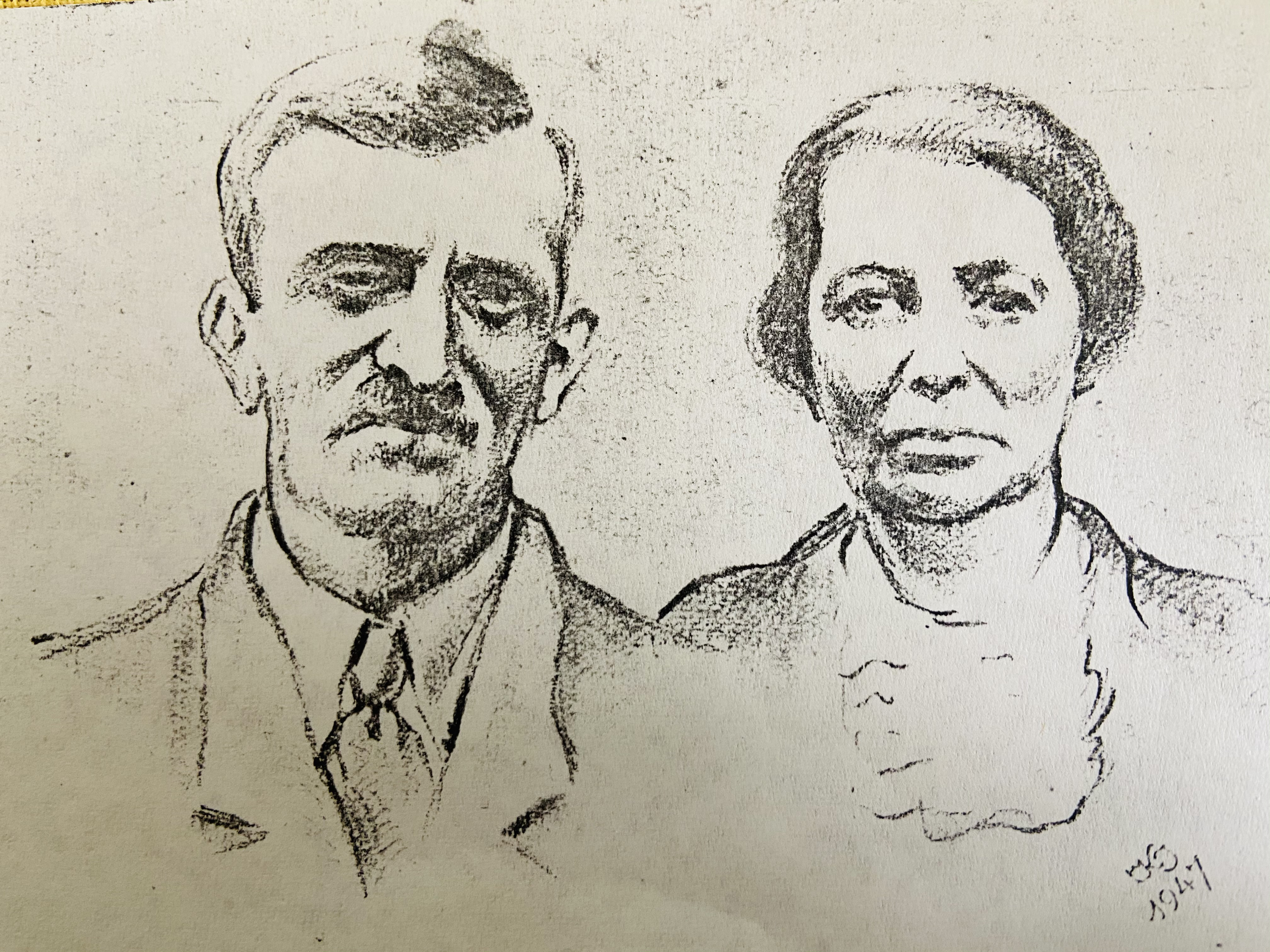 Ein Porträt von Esther Kahns Eltern, gezeichnet von ihrer älteren Schwester in der Nachkriegszeit.