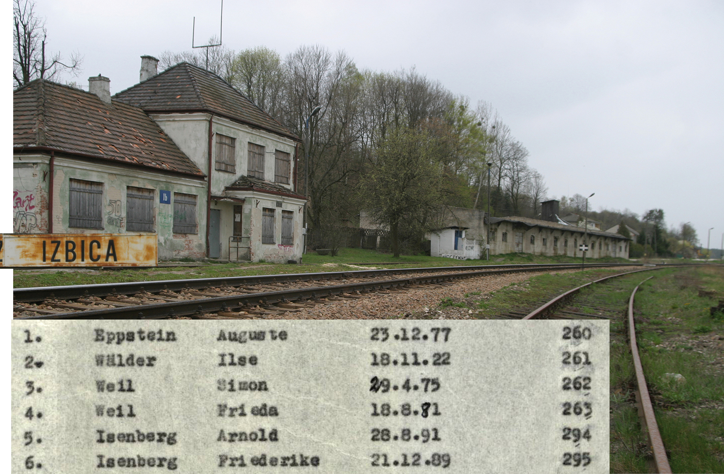 Railroad station in the Izbica ghetto and deportation list.