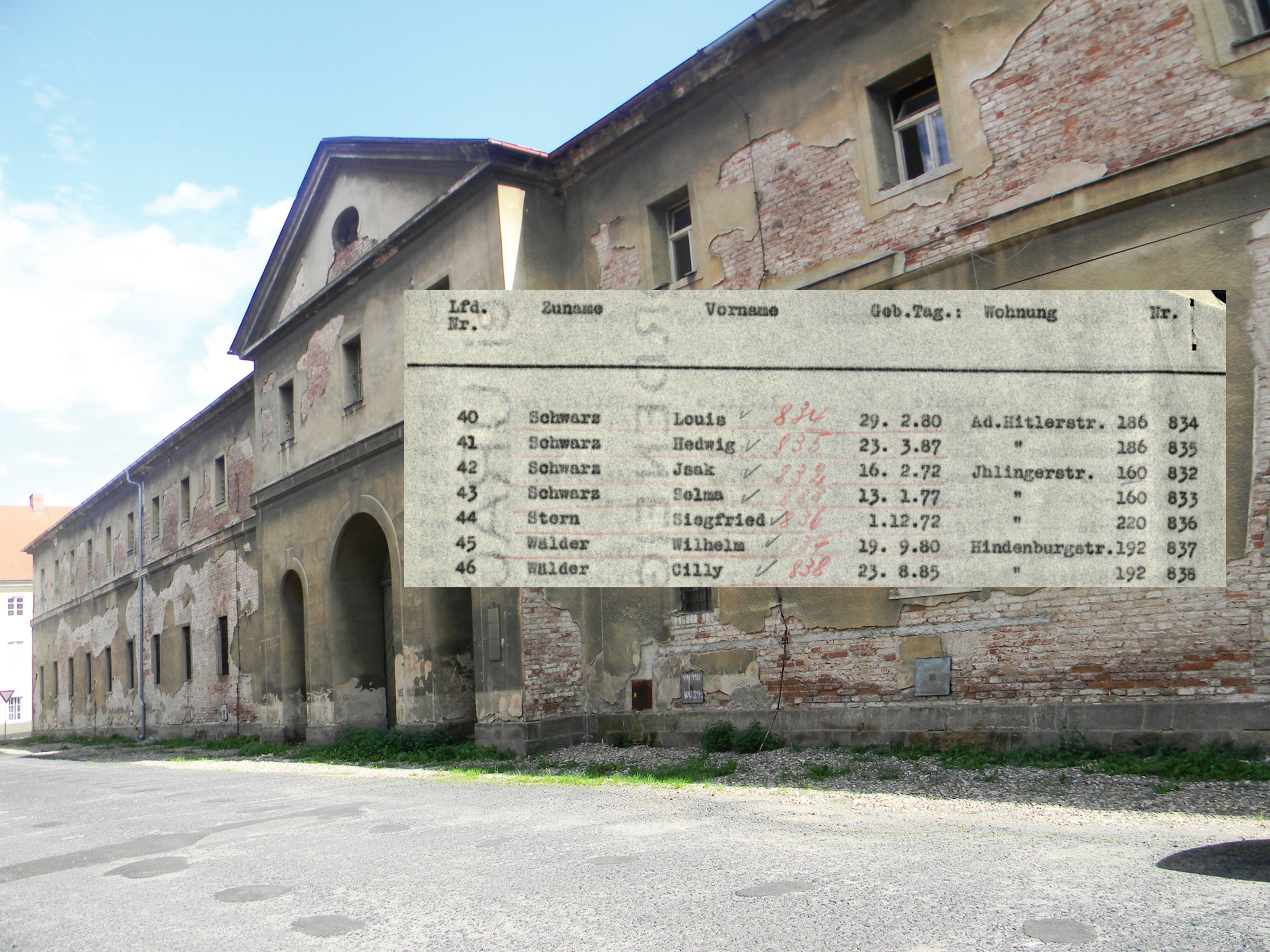 The Hannover barracks in Theresienstadt and deportation list.
