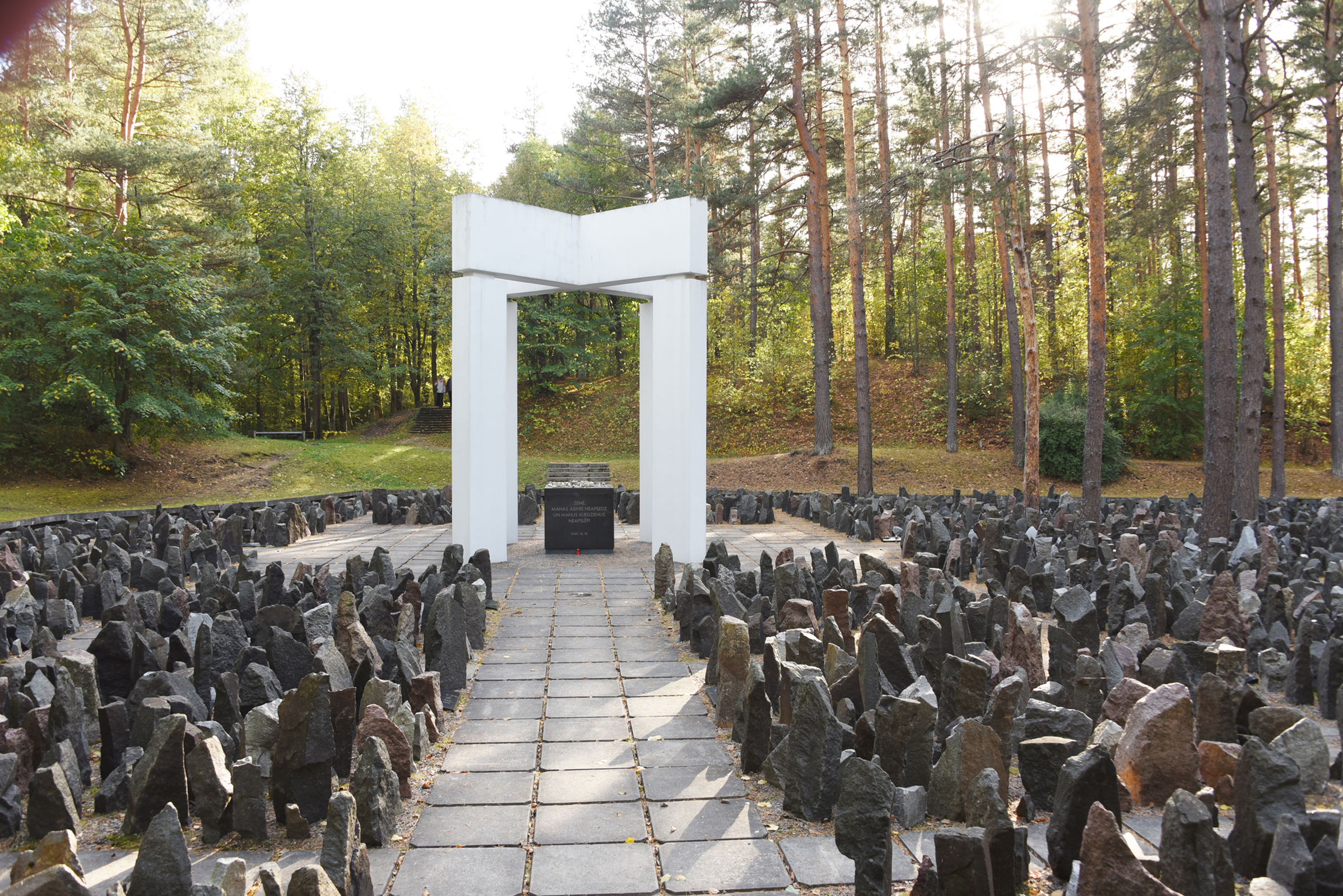 Memorial to the Holocaust victims in the forest of Bikernieki near Riga, Latvia.