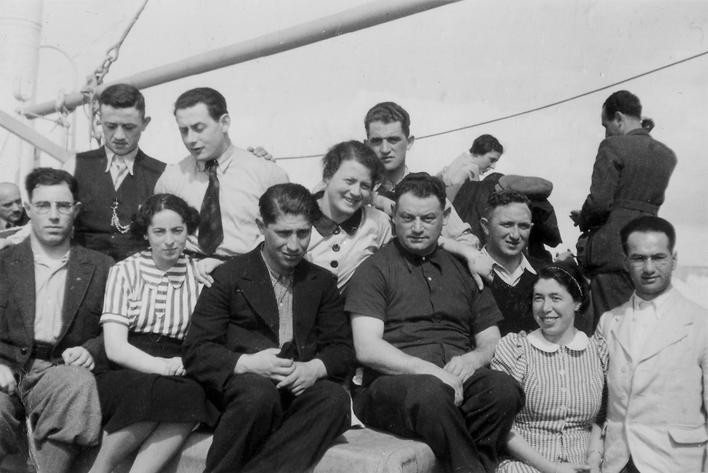 The first group from Rexingen on board the ship to Eretz Yisrael.