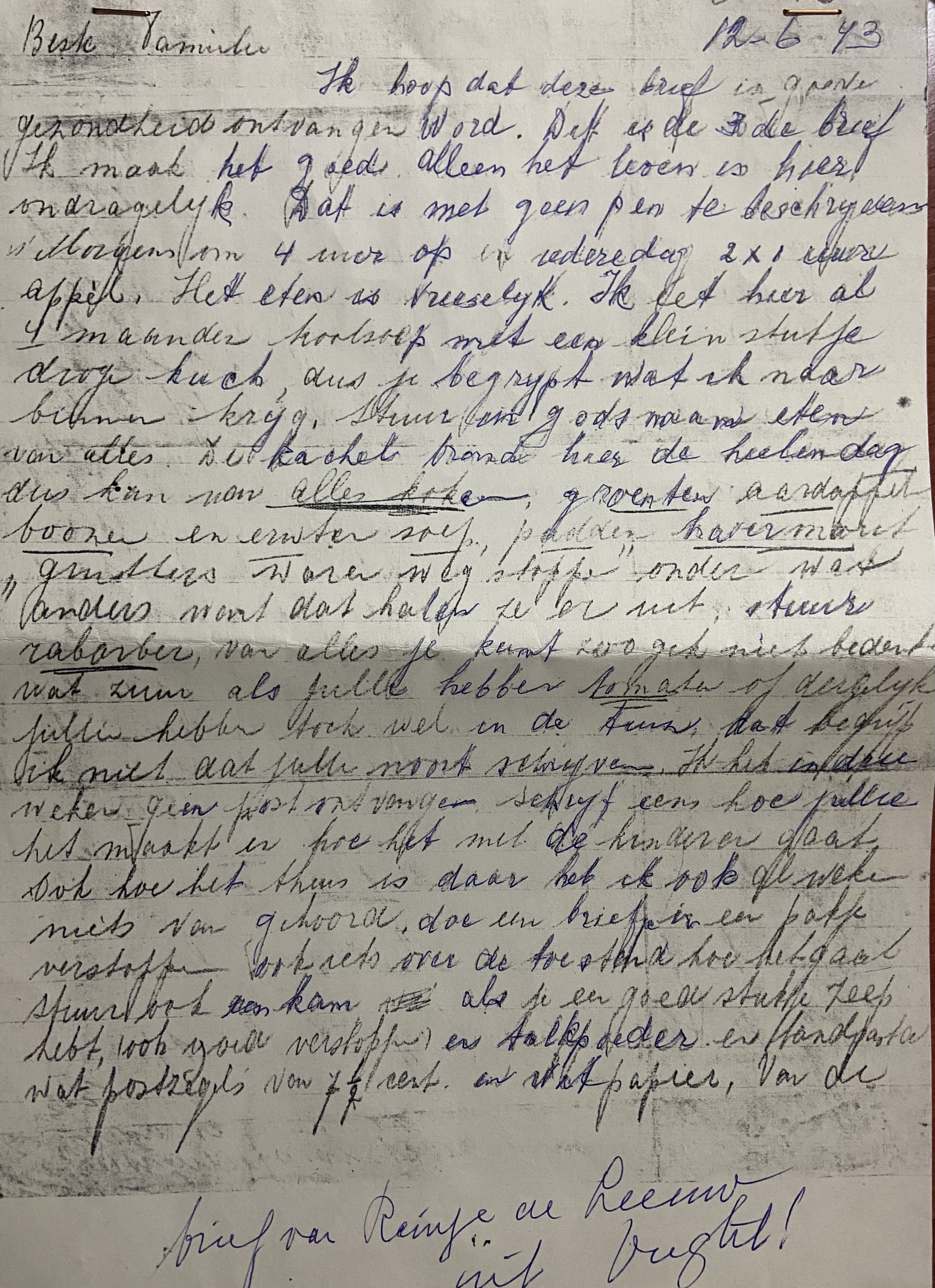 A letter sent from Shaul's aunt to his mother asking that Rosa send her things to help her deal with the deprivations in the concentration camp where she was imprisoned.