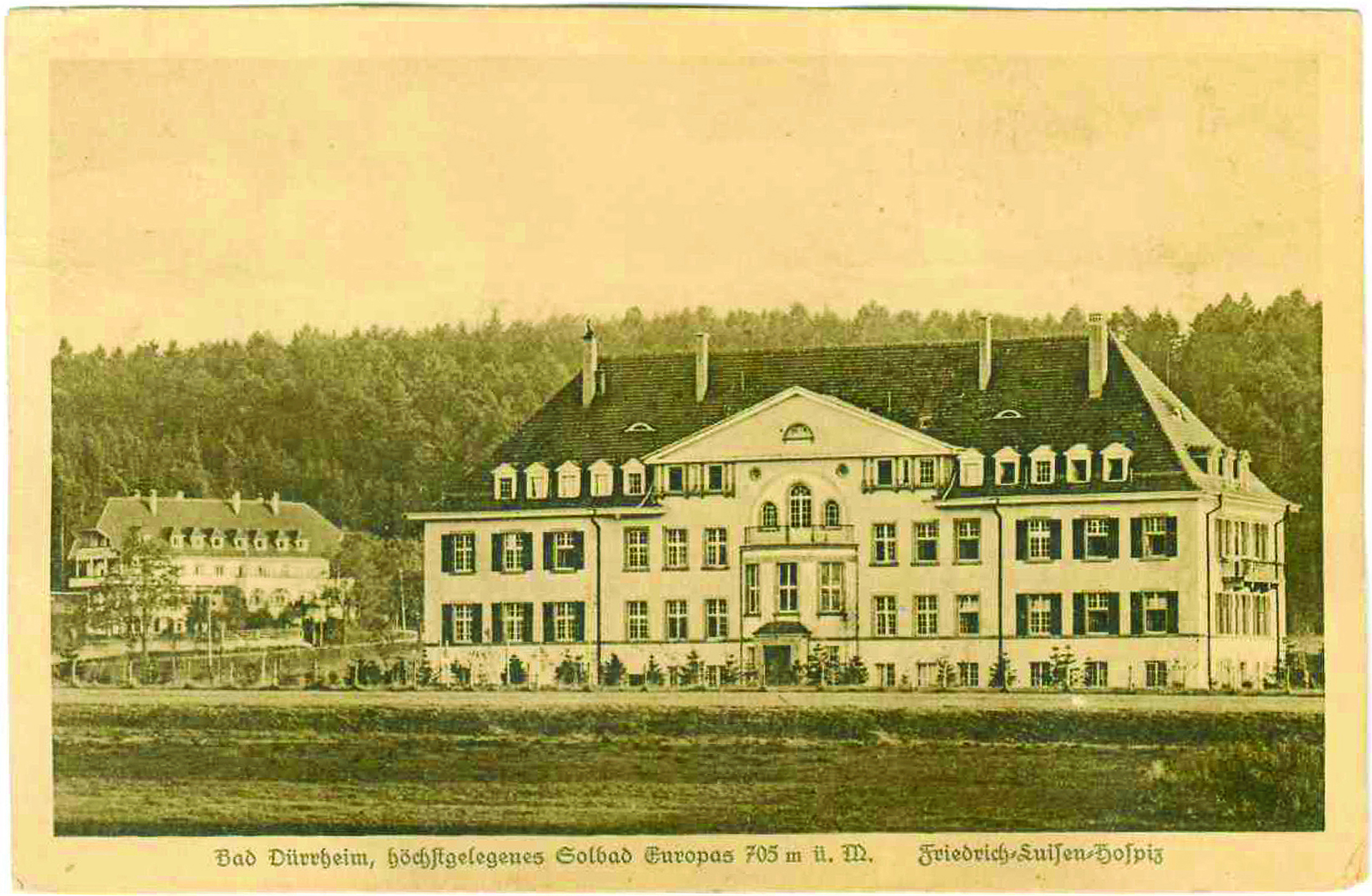 Das Friedrich-Luisen-Hospiz in Bad Dürrheim auf einer alten Ansichtskarte.