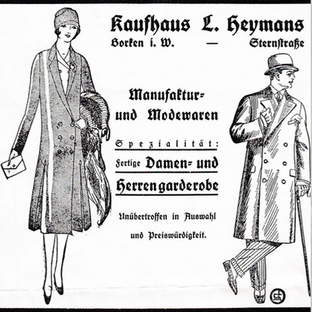 Werbeflyer des Textilgeschäfts von Leon und Martha Heymans.