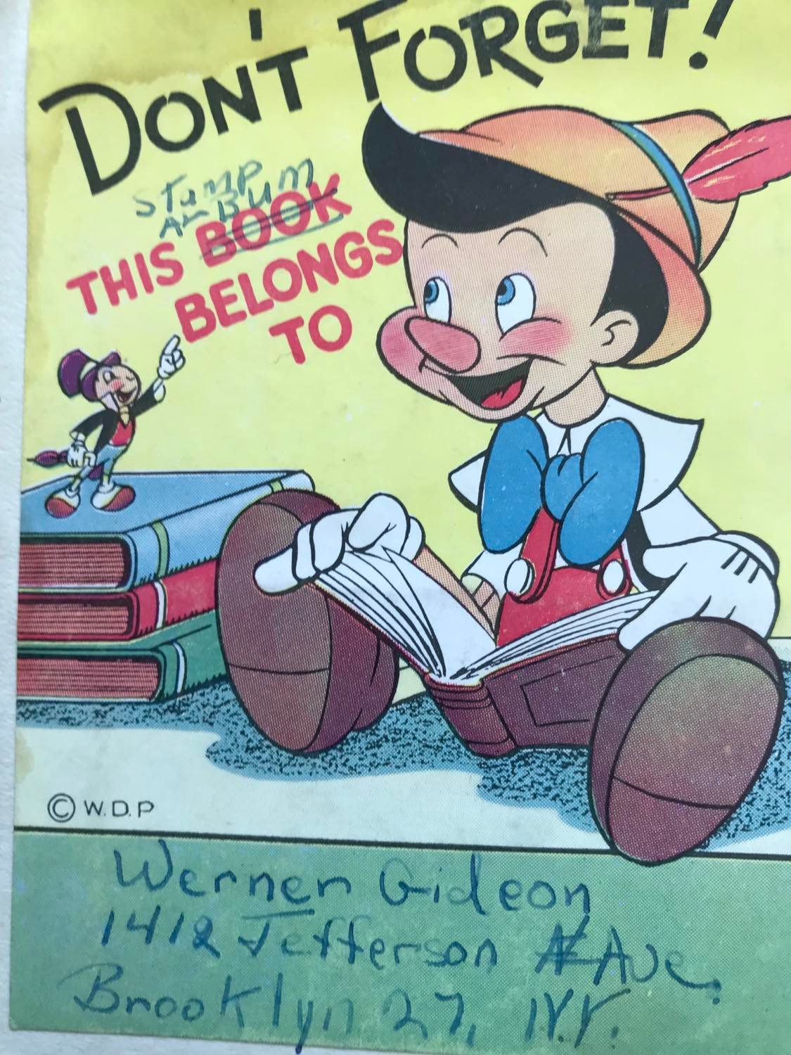 The cover of Vern Gideon's first stamp album, which he began at the age of eight.